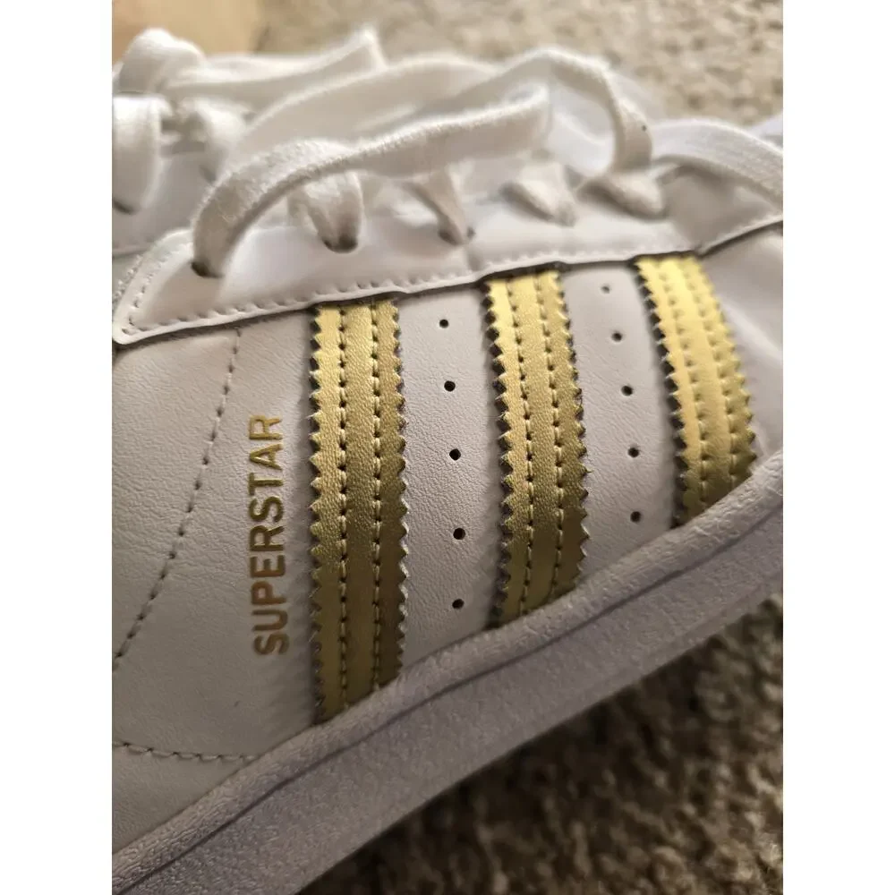 Adidas Superstar Men's White Gold Lace Up Low Top Leather Sneakers FX7483 - Picture 6 of 8